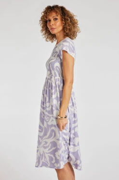 Paisley Mono Swirl Shirred Bodice Dress -Mod Vanta Sales Store 900334241 alt4