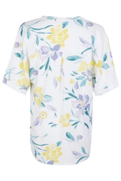 Short Sleeve V Neck Inverted Pleat Floral Print Linen Top -Mod Vanta Sales Store 900335044 alt2