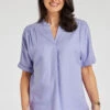 Short Sleeve V-Neck Inverted Pleated Linen Top -Mod Vanta Sales Store 900335126 alt1