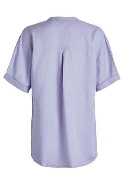 Short Sleeve V-Neck Inverted Pleated Linen Top -Mod Vanta Sales Store 900335126 alt2