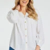 Long Sleeve Button Through Plain Linen Top -Mod Vanta Sales Store 900335493 alt1