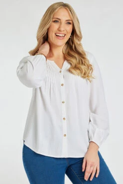 Long Sleeve Button Through Plain Linen Top