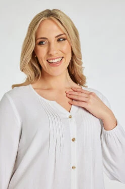 Long Sleeve Button Through Plain Linen Top -Mod Vanta Sales Store 900335493 alt5