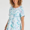 Short Sleeve High Low Hem Swirl Print Linen Tunic
