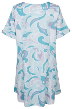 Short Sleeve High Low Hem Swirl Print Linen Tunic -Mod Vanta Sales Store 900335544 alt2