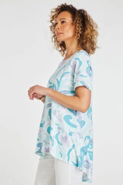 Short Sleeve High Low Hem Swirl Print Linen Tunic -Mod Vanta Sales Store 900335544 alt4