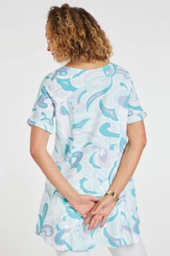 Short Sleeve High Low Hem Swirl Print Linen Tunic -Mod Vanta Sales Store 900335544 alt5