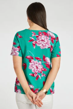 Short Sleeve Square Neck Floral Print Linen Top -Mod Vanta Sales Store 900336031 alt4