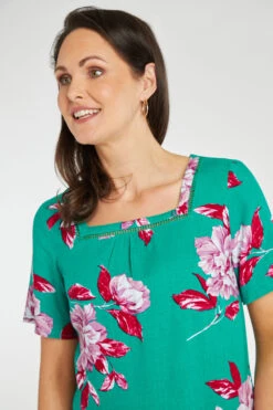 Short Sleeve Square Neck Floral Print Linen Top -Mod Vanta Sales Store 900336031 alt5