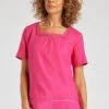 Short Sleeve Square Neck Plain Linen Top