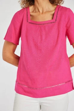 Short Sleeve Square Neck Plain Linen Top -Mod Vanta Sales Store 900336363 alt5