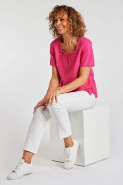 Short Sleeve Square Neck Plain Linen Top -Mod Vanta Sales Store 900336363 alt6