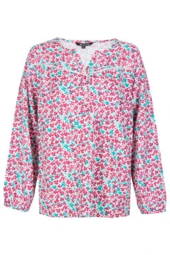 Long Sleeve Half Placket Ditsy Print Linen Overhead Shirt -Mod Vanta Sales Store 900336451 default