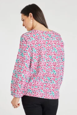 Long Sleeve Half Placket Ditsy Print Linen Overhead Shirt -Mod Vanta Sales Store 9003364PINKGREEN alt5