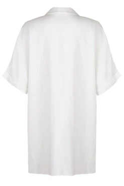 Short Sleeve Notch Neck Collared Plain Linen Tunic -Mod Vanta Sales Store 900336593 alt2