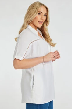 Short Sleeve Notch Neck Collared Plain Linen Tunic -Mod Vanta Sales Store 900336593 alt3