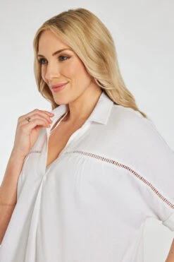 Short Sleeve Notch Neck Collared Plain Linen Tunic -Mod Vanta Sales Store 900336593 alt5