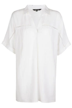 Short Sleeve Notch Neck Collared Plain Linen Tunic -Mod Vanta Sales Store 900336593 default
