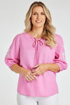 Short Sleeve Embroidered Linen Top