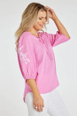 Short Sleeve Embroidered Linen Top -Mod Vanta Sales Store 900336763 alt3