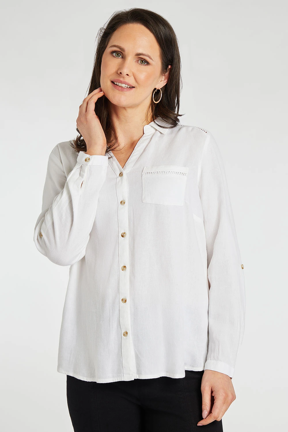 Long Sleeve Collared Button Through Linen Shirt 3 Long Sleeve Collared Button Through Linen Shirt