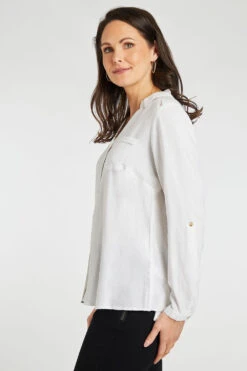 Long Sleeve Collared Button Through Linen Shirt 12 Long Sleeve Collared Button Through Linen Shirt -Mod Vanta Sales Store 900342293 alt3