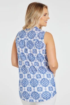 Sleeveless Tile Print Button Through Shirt -Mod Vanta Sales Store 900343793 alt4