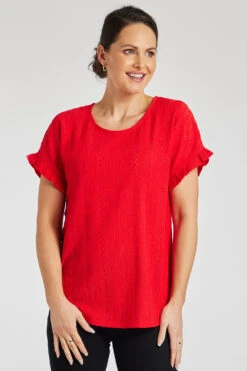 Short Sleeve Broderie T-Shirt With Frill Detail