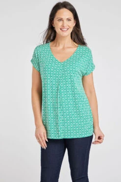 Short Sleeve Pleated Geo Diamond T-Shirt