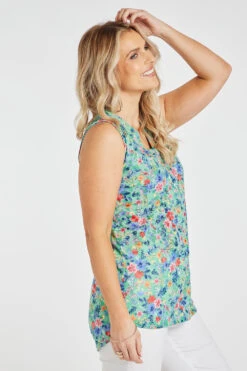 Sleeveless Ditsy Print Burnout Button Through Shirt -Mod Vanta Sales Store 900344331 alt4