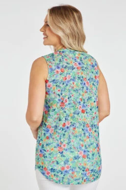 Sleeveless Ditsy Print Burnout Button Through Shirt -Mod Vanta Sales Store 900344331 alt5