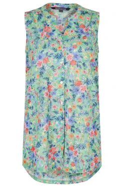 Sleeveless Ditsy Print Burnout Button Through Shirt -Mod Vanta Sales Store 900344331 default