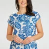 Short Sleeve Folk Floral Woven Front Tunic