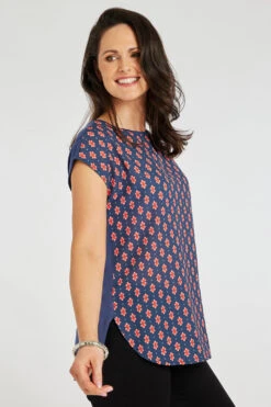 Short Sleeve Tile Print Woven Front Tunic -Mod Vanta Sales Store 900344953 alt3