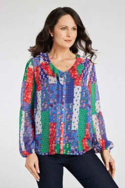 Long Sleeve Patchwork Blouse With Cami -Mod Vanta Sales Store 900345151 alt1