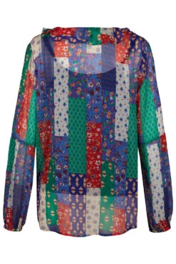 Long Sleeve Patchwork Blouse With Cami -Mod Vanta Sales Store 900345151 alt2