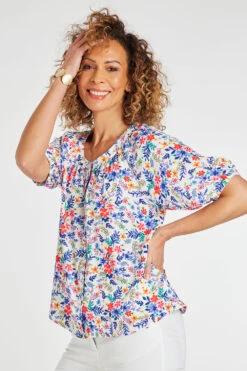 Short Frill Sleeve Button Through Ditsy Blouse 12 Short Frill Sleeve Button Through Ditsy Blouse -Mod Vanta Sales Store 900345344 alt3