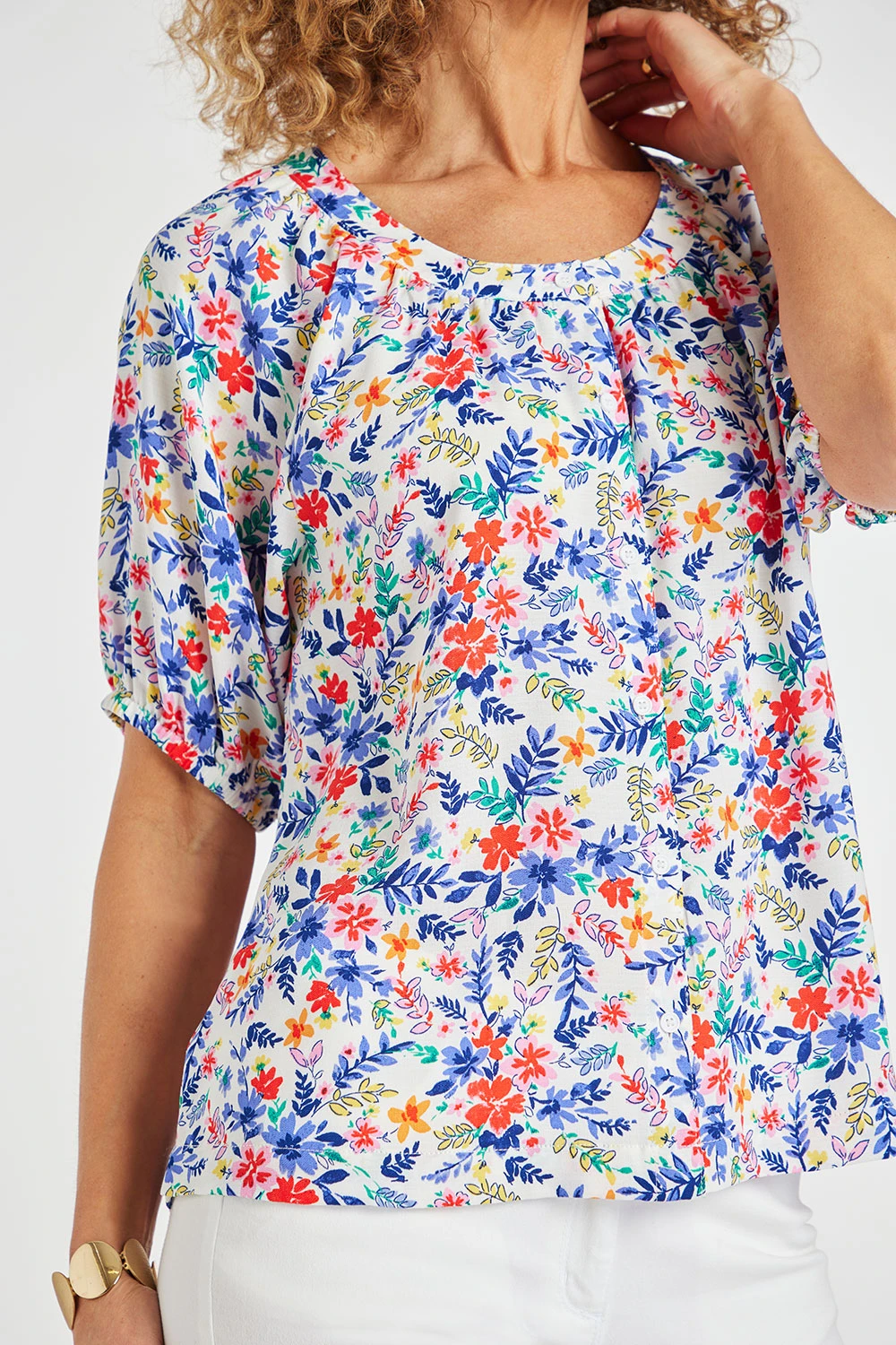 Short Frill Sleeve Button Through Ditsy Blouse 8 Short Frill Sleeve Button Through Ditsy Blouse - Image 6