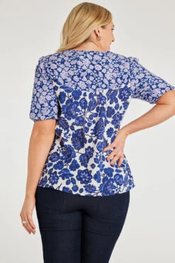 Short Sleeve Mixed Floral Print Blouse With Tie Neck Detail -Mod Vanta Sales Store 900345409 alt3