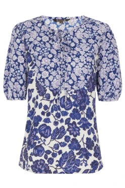 Short Sleeve Mixed Floral Print Blouse With Tie Neck Detail -Mod Vanta Sales Store 900345409 default