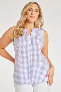 Sleeveless Gingham Button Through Shirt