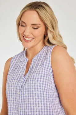 Sleeveless Gingham Button Through Shirt -Mod Vanta Sales Store 900345909 alt5