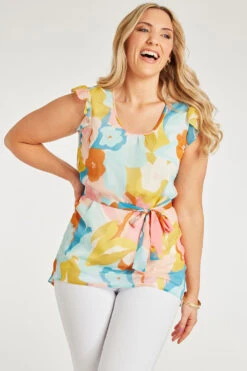 Sleeveless Large Floral Longline Top With Tie Waist Detail 22 Sleeveless Large Floral Longline Top With Tie Waist Detail -Mod Vanta Sales Store 900346051 alt1