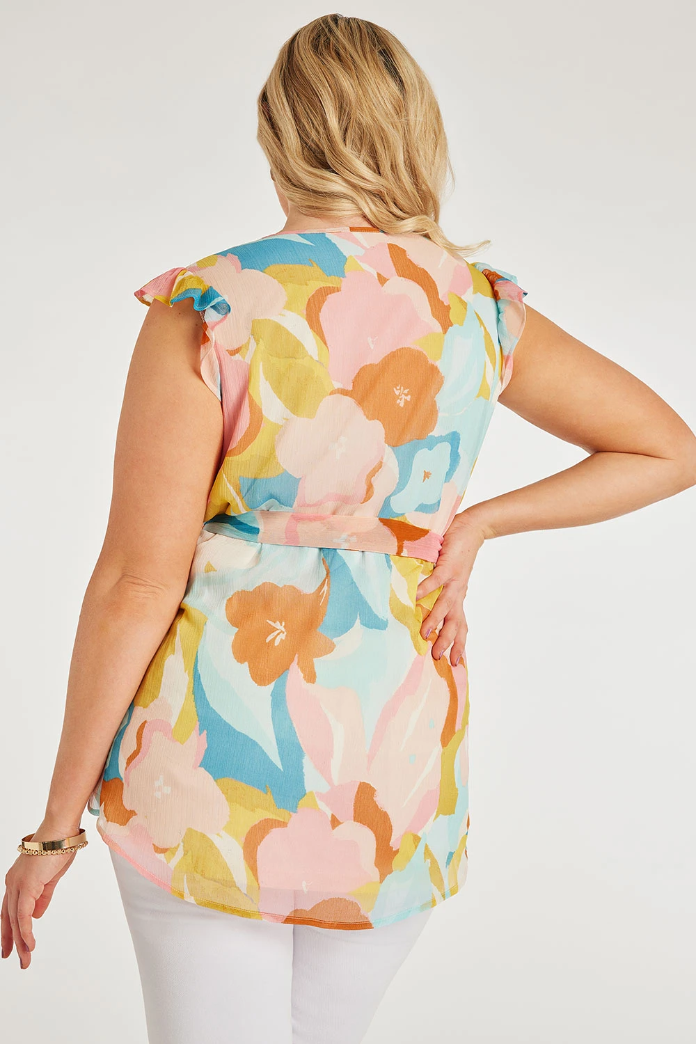 Sleeveless Large Floral Longline Top With Tie Waist Detail 12 Sleeveless Large Floral Longline Top With Tie Waist Detail - Image 10