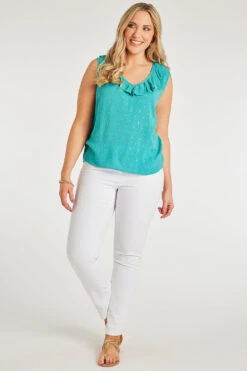 Sleeveless V-Neck Lurex Dobby Top With Ruffle Detail 15 Sleeveless V-Neck Lurex Dobby Top With Ruffle Detail -Mod Vanta Sales Store 900346389 alt1