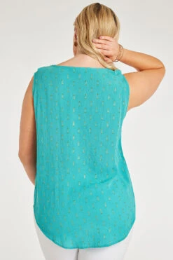 Sleeveless V-Neck Lurex Dobby Top With Ruffle Detail 12 Sleeveless V-Neck Lurex Dobby Top With Ruffle Detail -Mod Vanta Sales Store 900346389 alt4