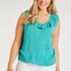 Sleeveless V-Neck Lurex Dobby Top With Ruffle Detail -Mod Vanta Sales Store 900346389 alt61