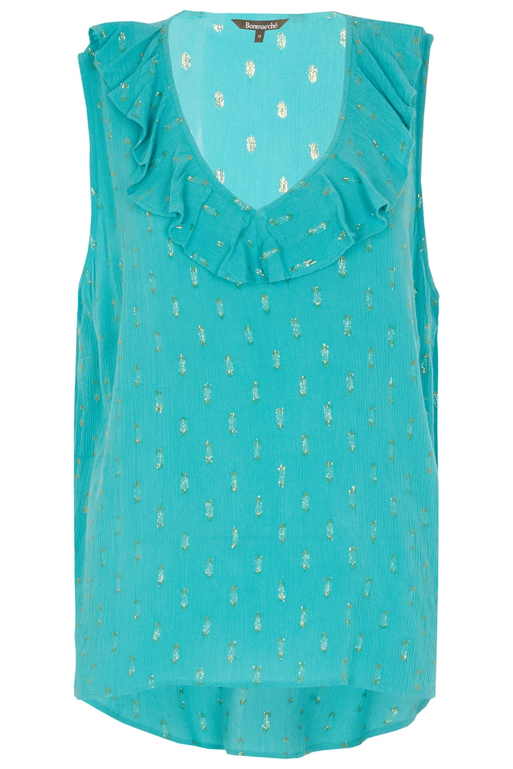 Sleeveless V-Neck Lurex Dobby Top With Ruffle Detail 4 Sleeveless V-Neck Lurex Dobby Top With Ruffle Detail - Image 2