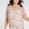 Short Sleeve Ikat Print Blouse With Bubble Hem -Mod Vanta Sales Store 900346451 alt1