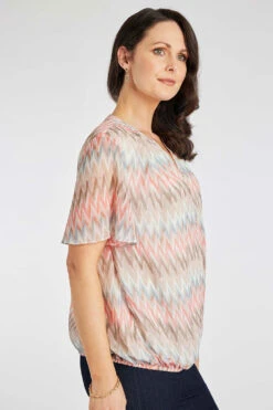 Short Sleeve Ikat Print Blouse With Bubble Hem -Mod Vanta Sales Store 900346451 alt3